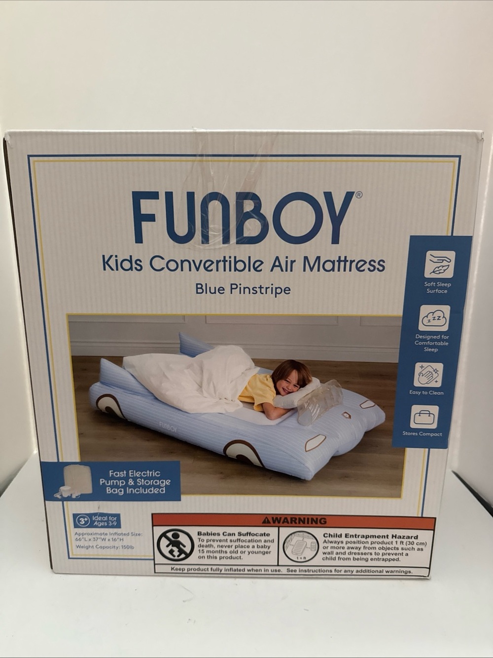 FUNBOY Kids Convertible Air Mattress - Blue Pinstripe